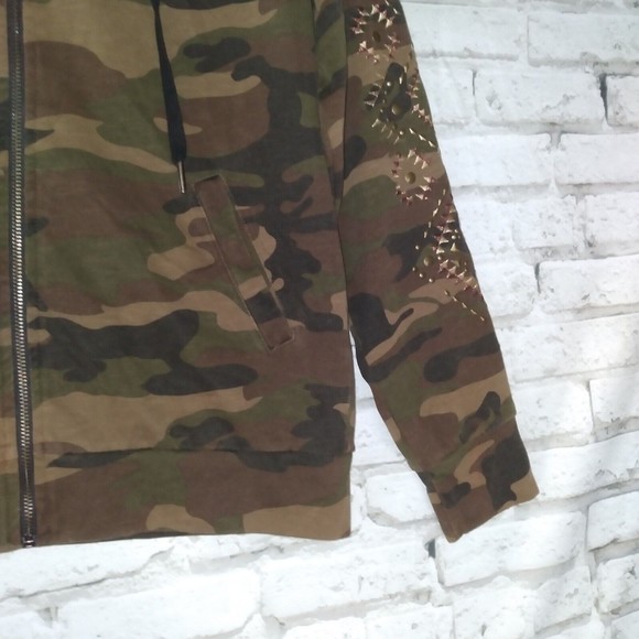 Miss Me Womens Small Camo Hoodie Embroidered Embellished Studded Full Zip - Picture 4 of 10